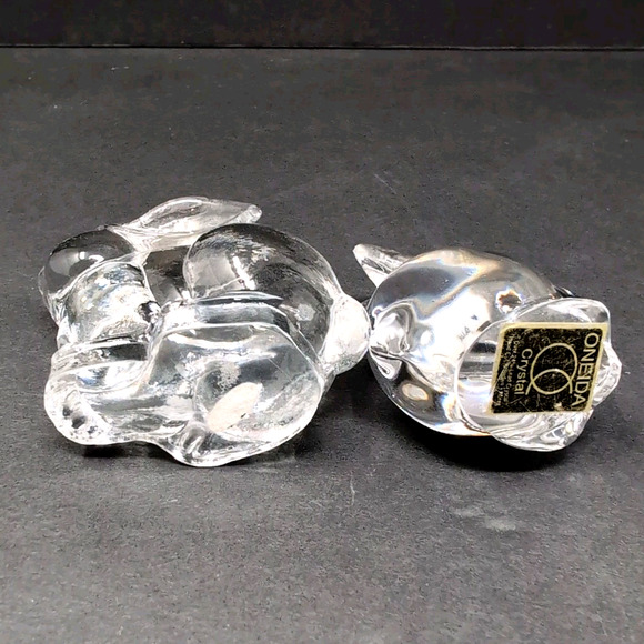 VTG Oneida Bunny Rabbit Figurines Set of 2 Lead Crystal Clear Hand Cut & Blown - Picture 4 of 9